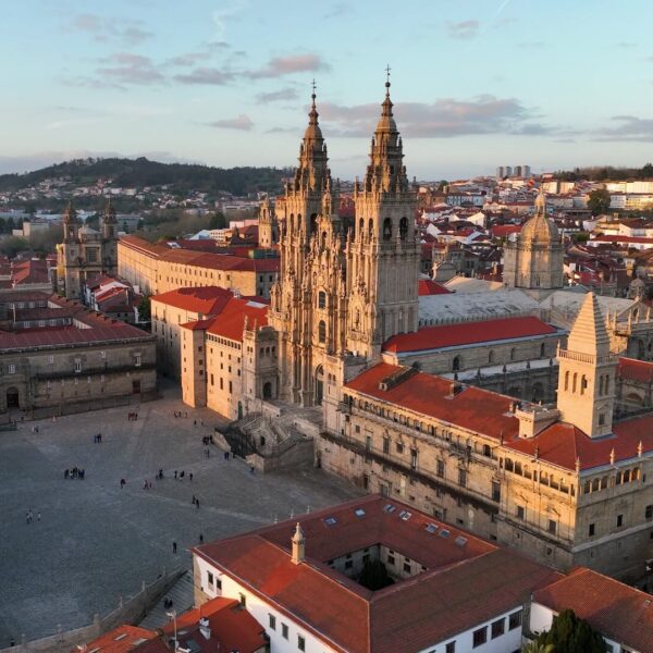 Aerial view of famous Cathedral of Santiago de Compostela